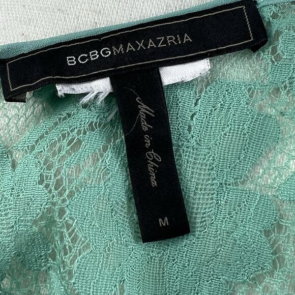 BCBG Maxazria Evia Mint Green Lace Peplum Hem Top Blouse Size M Short Sleeve - Picture 5 of 9
